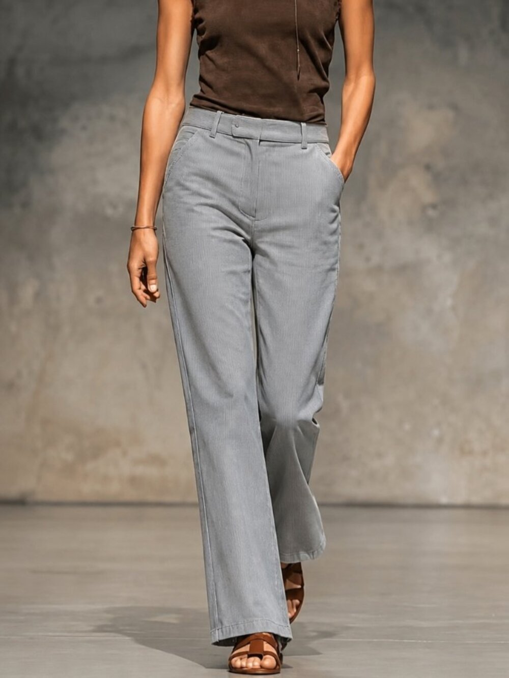 Stretch Light Gray Pinstripe Ankle Pants | Slim Straight Leg